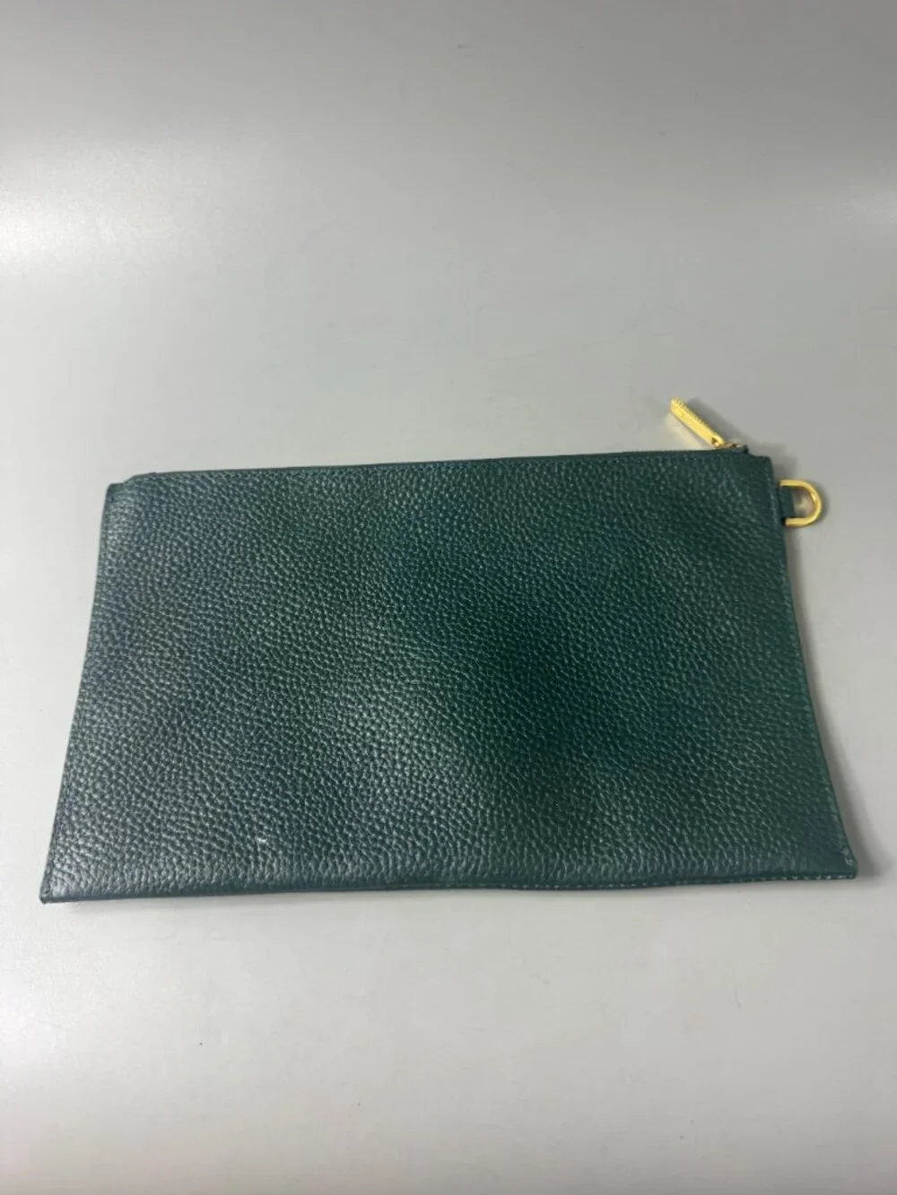 Ted Baker London Solid Green Zip Pouch Gold Hardware Logo Accent